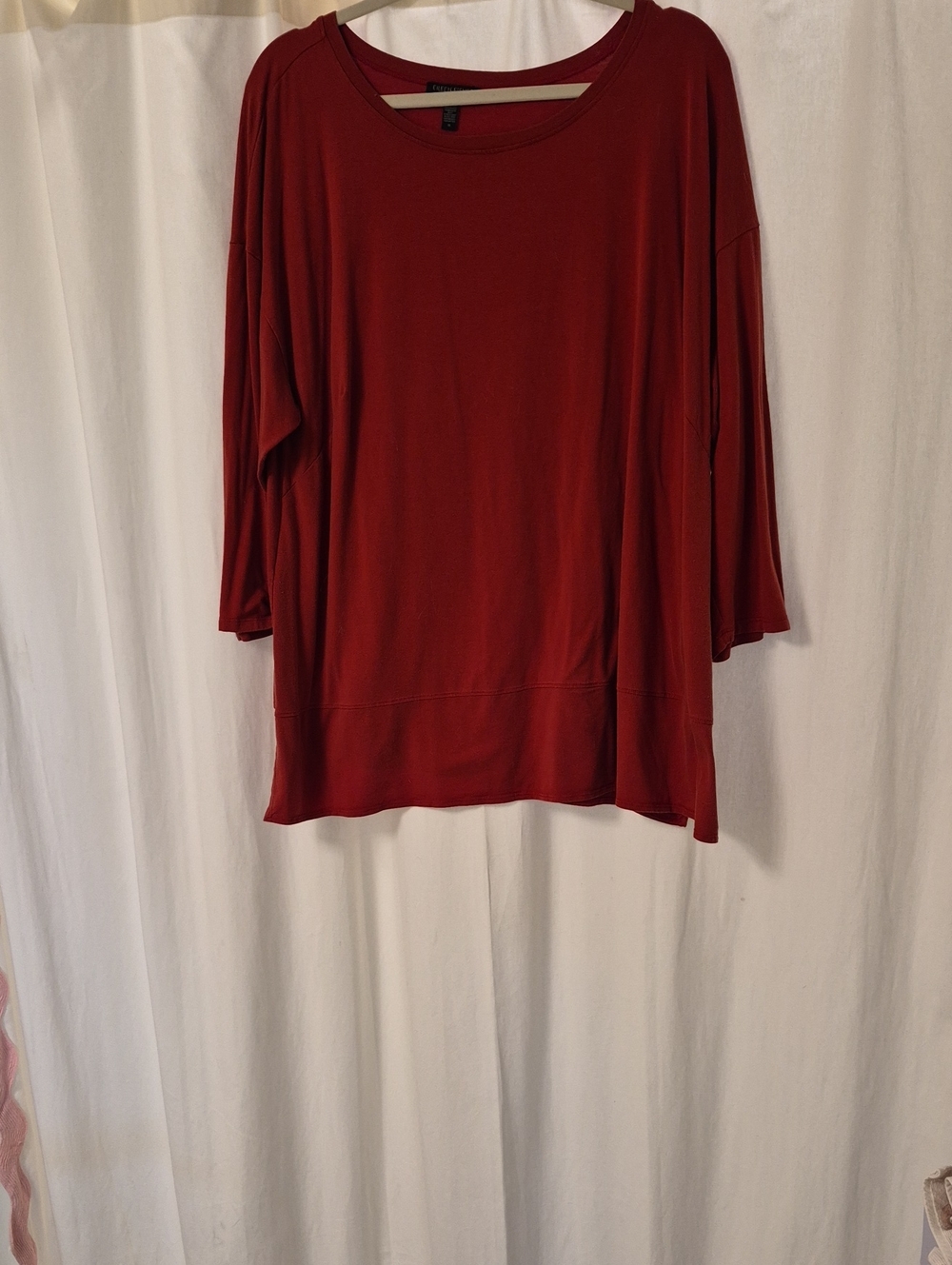 Eileen Fisher Deep Red Scoop-Neck Long Sleeve Top